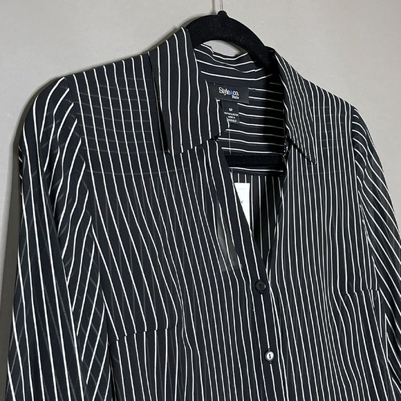 NWT Style & Co Black/White Stripes Sheer Blouse‎ Size 4P - Picture 7 of 11